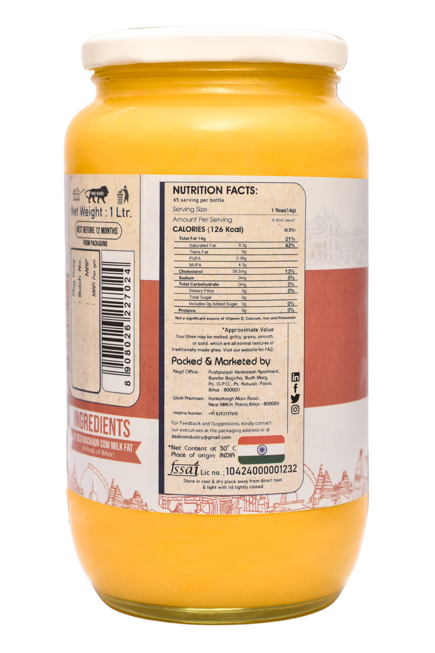 1 Ltr Bilona A2 Bachaur Cow Ghee