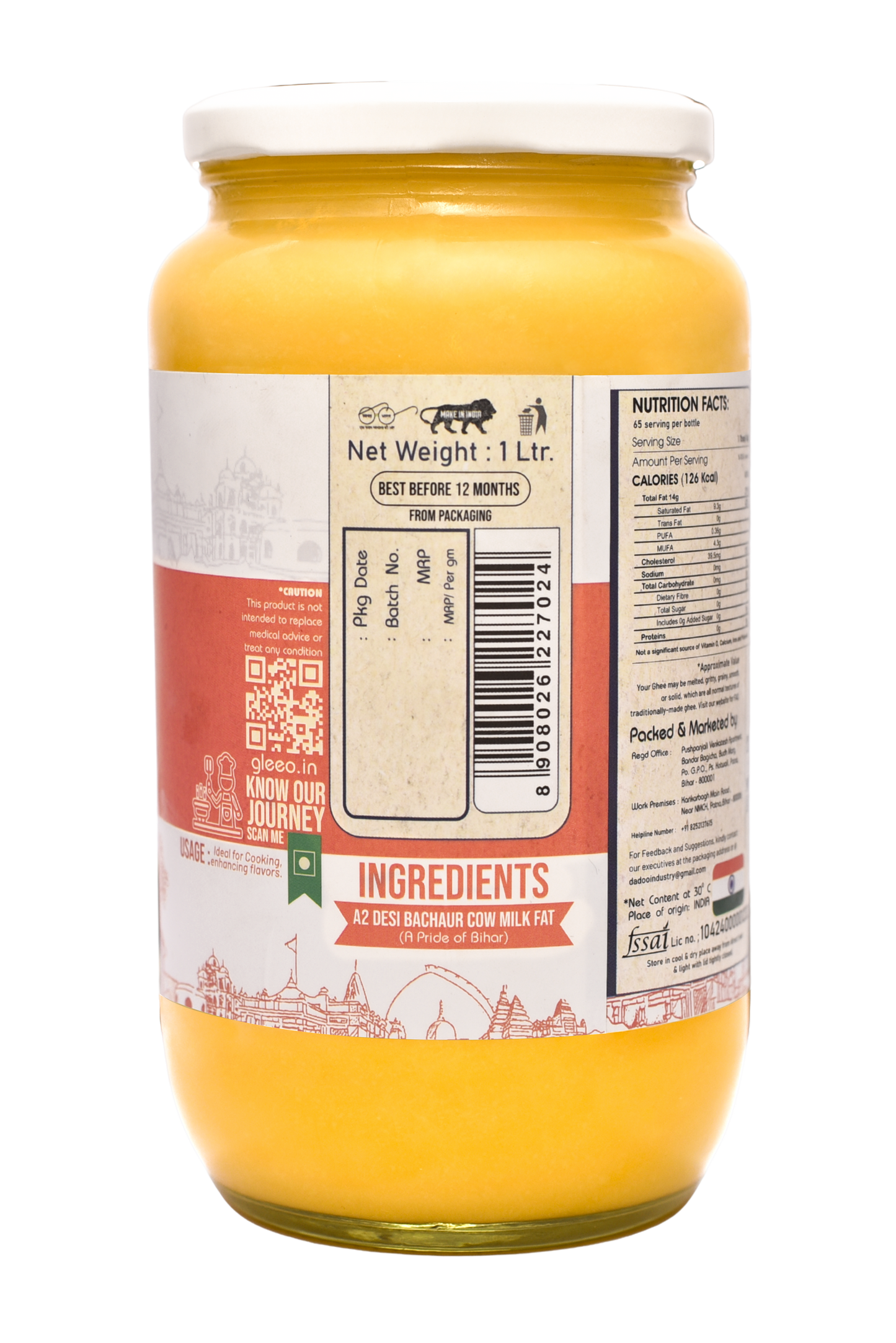 1 Ltr Bilona A2 Bachaur Cow Ghee