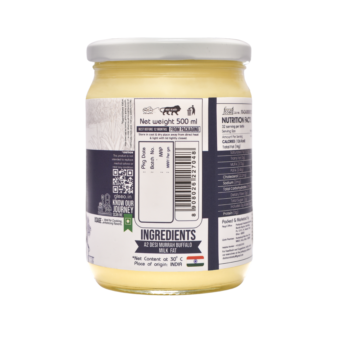 500 ml Bilona A2 Murrah Buffalo Ghee