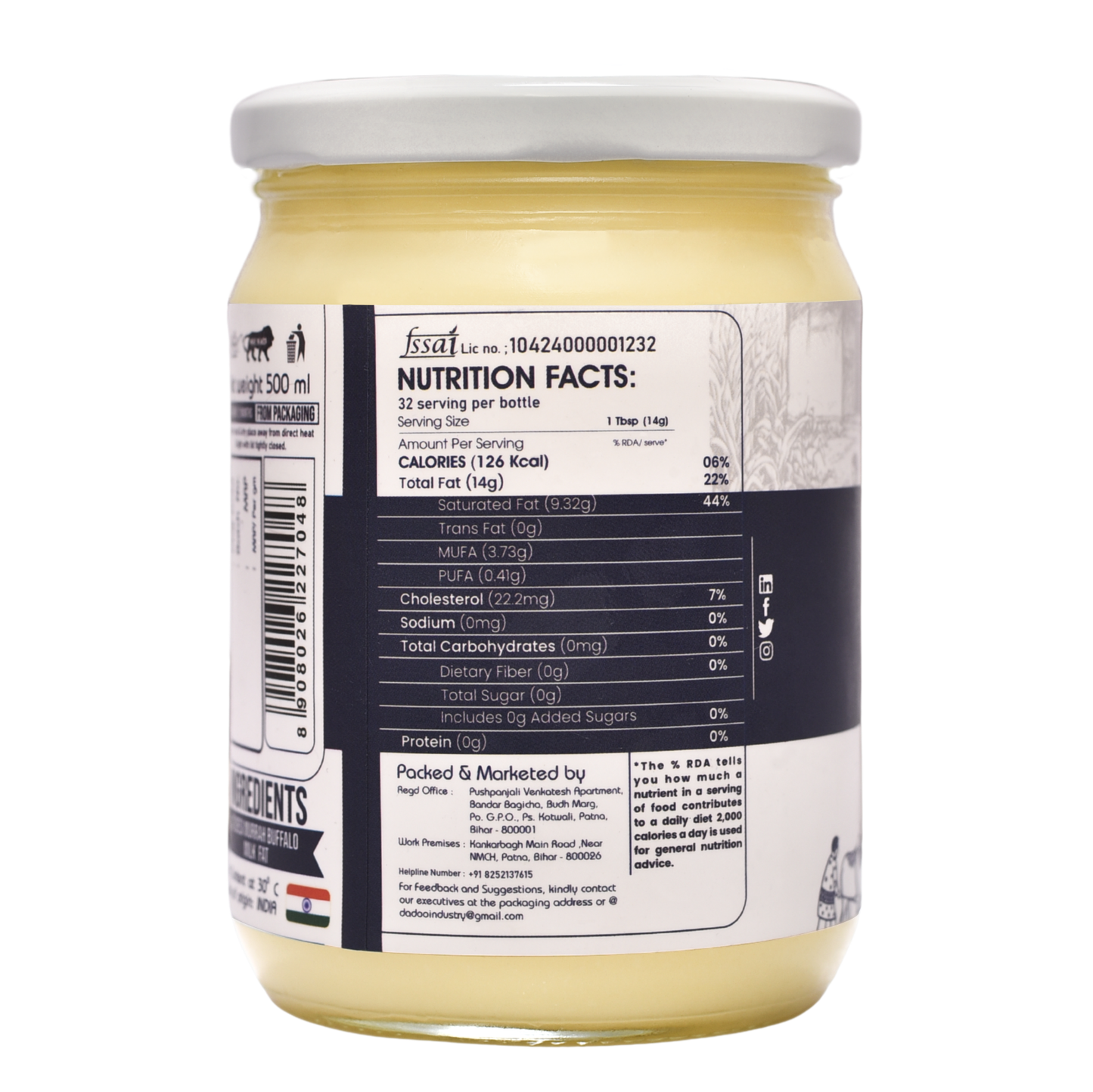 500 ml Bilona A2 Murrah Buffalo Ghee