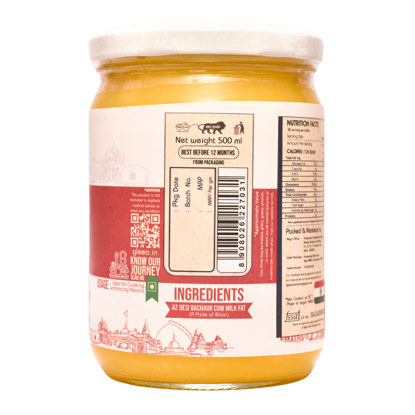 500 ml Bilona A2 Bachaur Cow Ghee