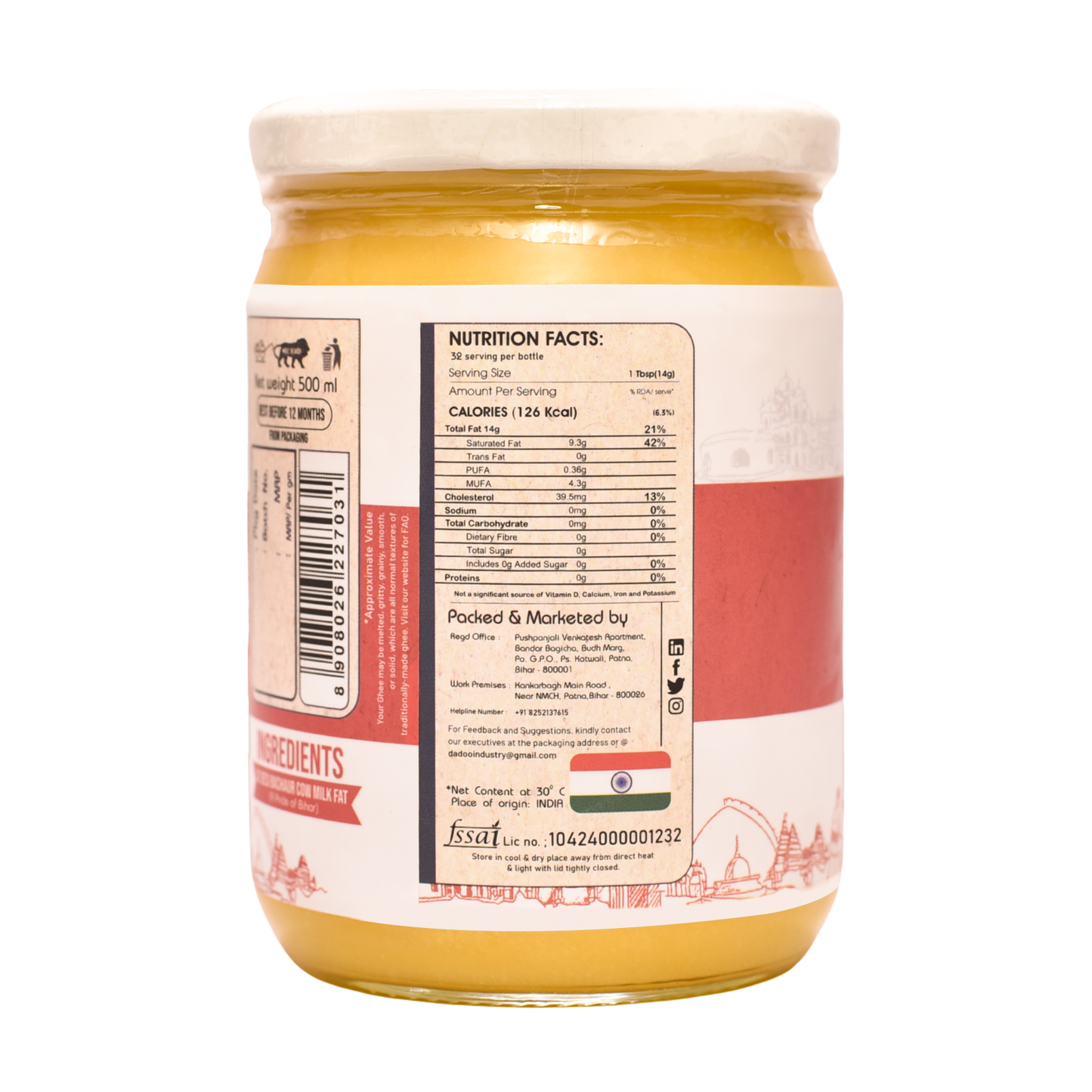 500 ml Bilona A2 Bachaur Cow Ghee