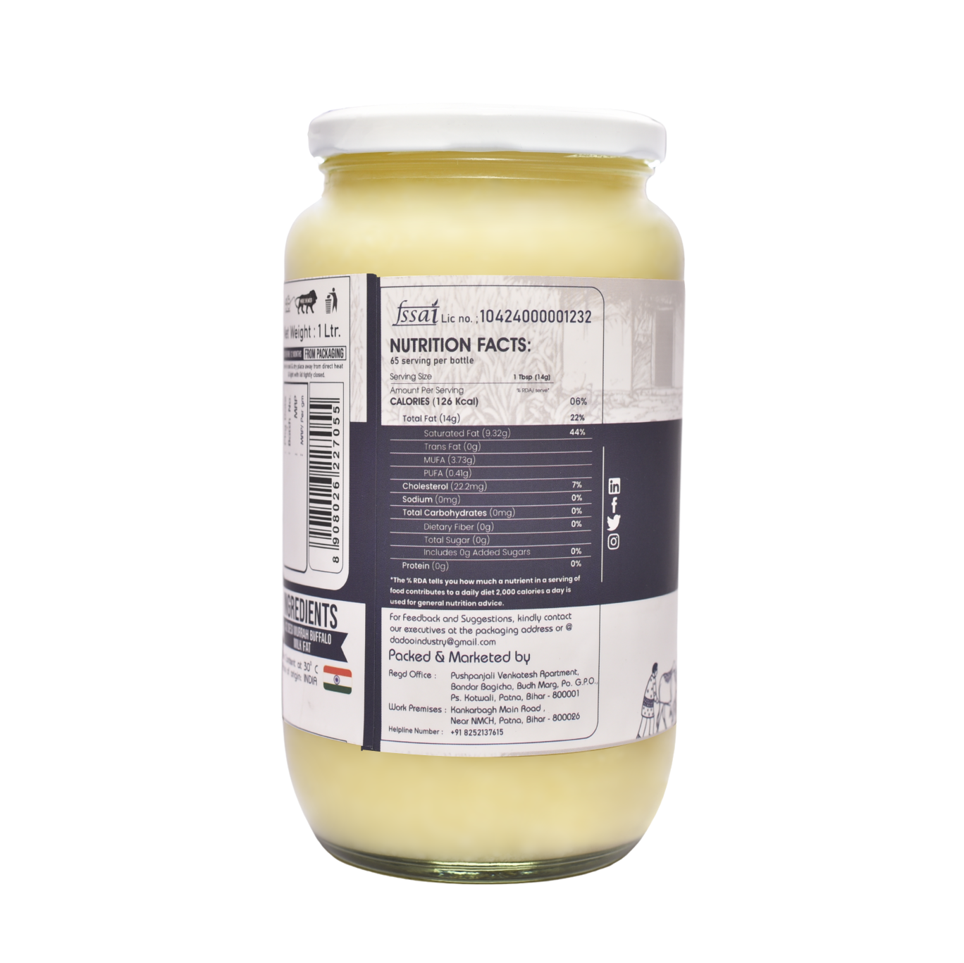 1 Liter Bilona A2 Murrah Buffalo Ghee