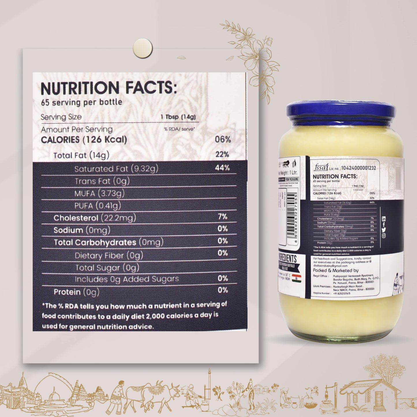 1 Liter Bilona A2 Murrah Buffalo Ghee